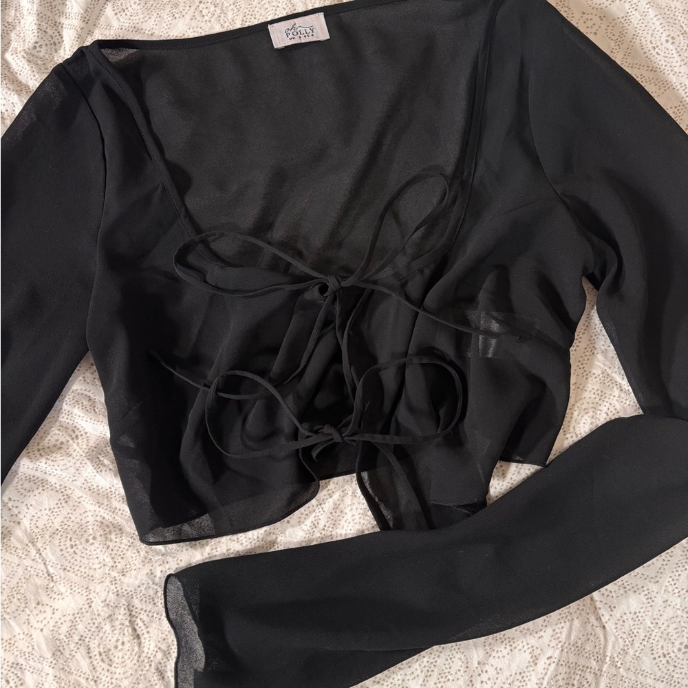 ‼️ SOLD Oh Polly Black Sheer Cardigan us4